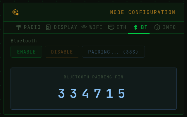 RNode Flasher Bluetooth pairing panel